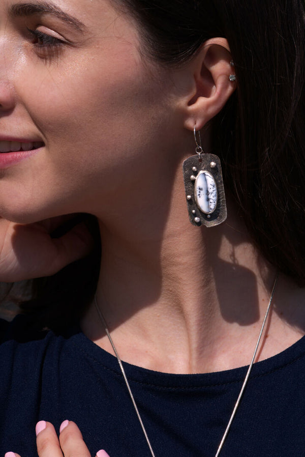 Brutalist Dendritic Opal Earrings