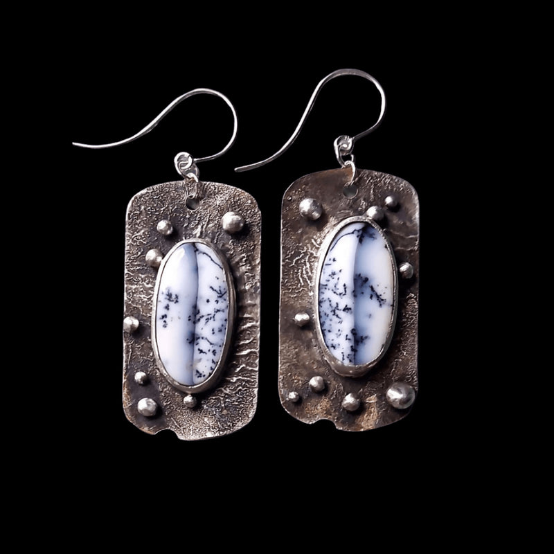 Brutalist Dendritic Opal Earrings