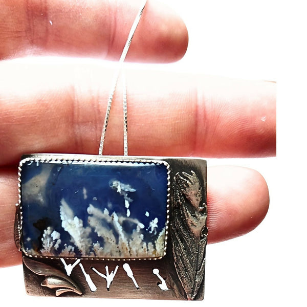 Plumes Over Lapis Silver Pendant