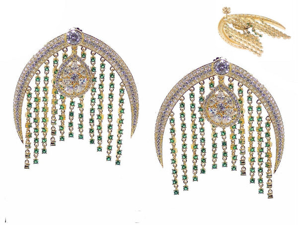 Green Chandelier Earrings set in facetted cubic zirconia 2 CHANGRgp