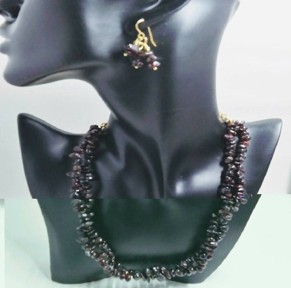 Garnet Chip Stone Necklace Set