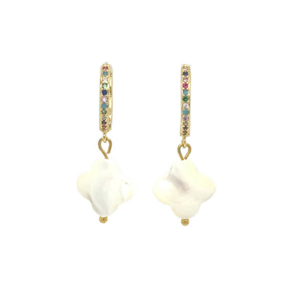 Rainbow Hoops with Mother of Pearl Clover Charm