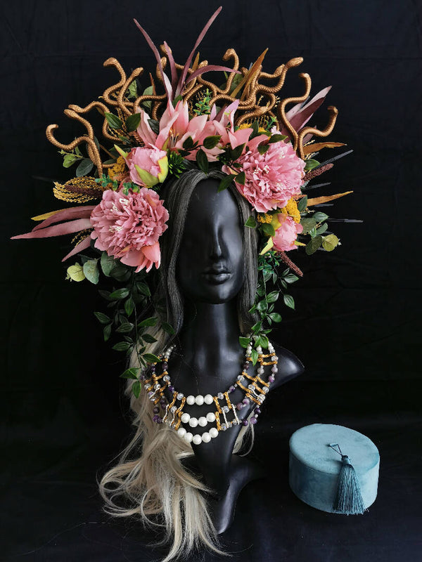 Goddess with Our Carnival pink Halo Crown Headband with Snake Accessories