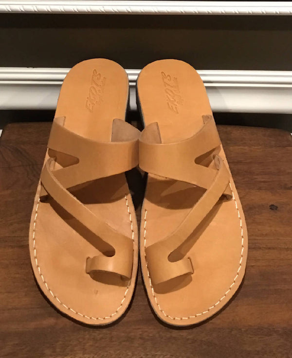 Camel Leather Push Toe Slippers