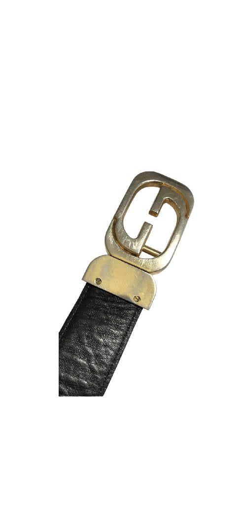 Vintage GUCCI Double G Logo Belt Black Leather – The  display picture 1
