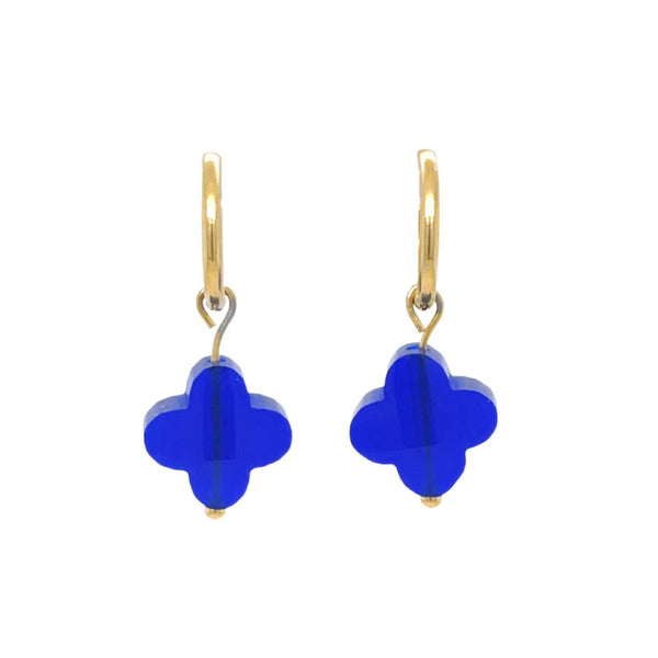Gold hoops with Cobalt Blue Clovers