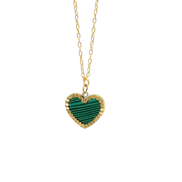 Necklace with Heart Charm in Green and Gold