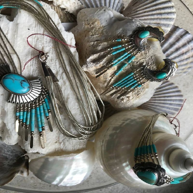 Vintage Native American Turquoise & Liquid Silver Jewelry