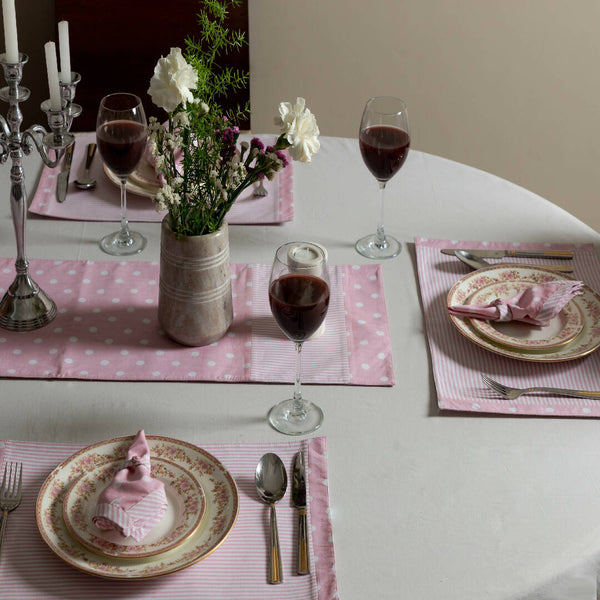 Fionne Pink Cotton Placemats & Runner Set