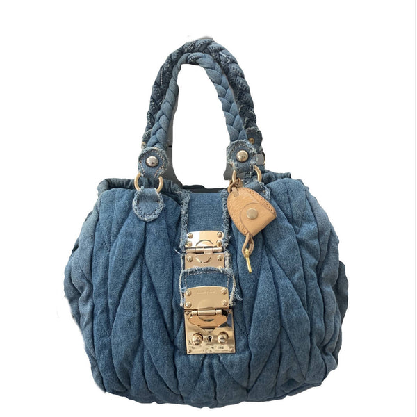Vintage Matelassé Miu Miu Denim Blue Handbag
