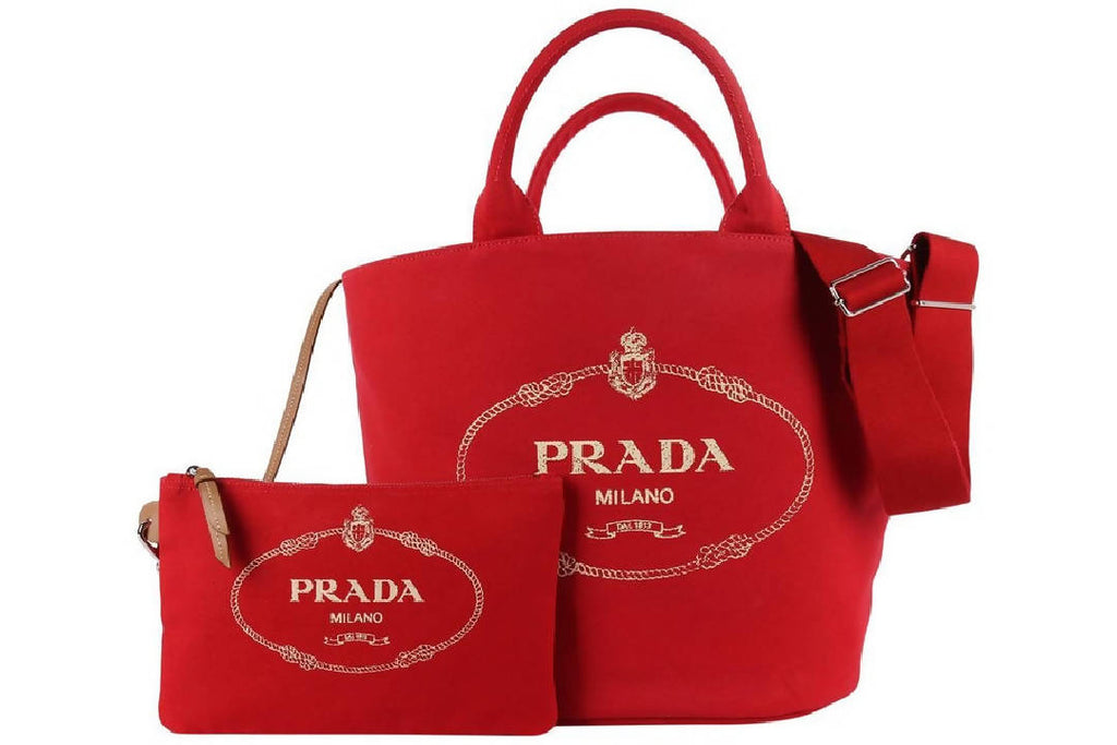 Prada Classic Canapa Canvas Tote in Red The Accessory Circle