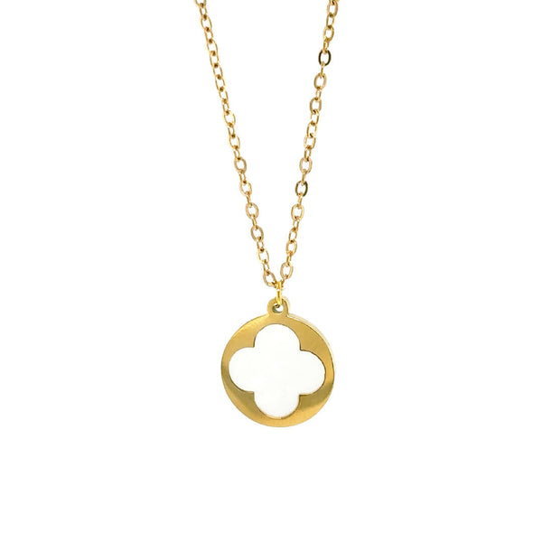 Necklace with Gold Circle Clover Shell Charm