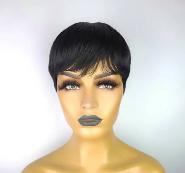 Tapered Pixie Wigs with Lace Insert, 1B