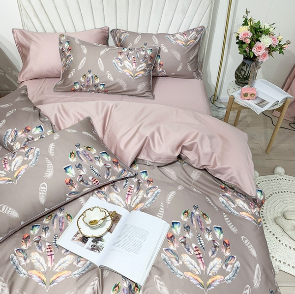 Graciu Feather Duvet Cover Set – 100% Egyptian Cotton, Ultra-Soft & Breathable (4-Piece Set) + FREE Gift! - LINKORI