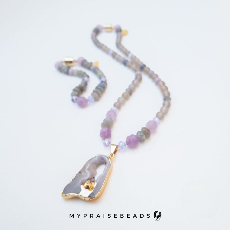 Grey and Purple Magnetic Necklace & Bracelet Set