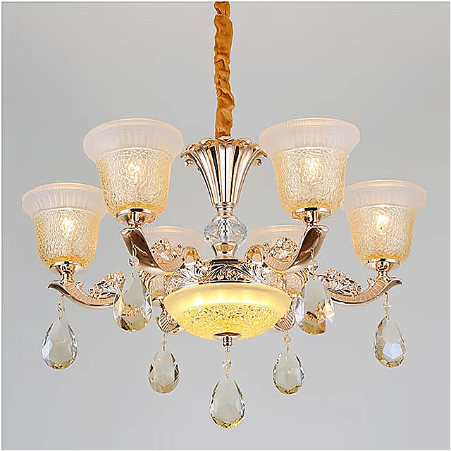 Luxury Vintage Crystal Chandelier – 15-Light Glass Pendant with Etched Shades for Dining Room & Lounge | LINKORI TULLIPH