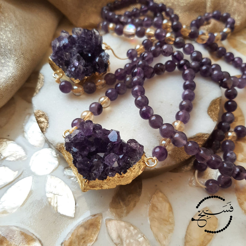 Amethyst & Amethyst Crystal Pendant Tasbih