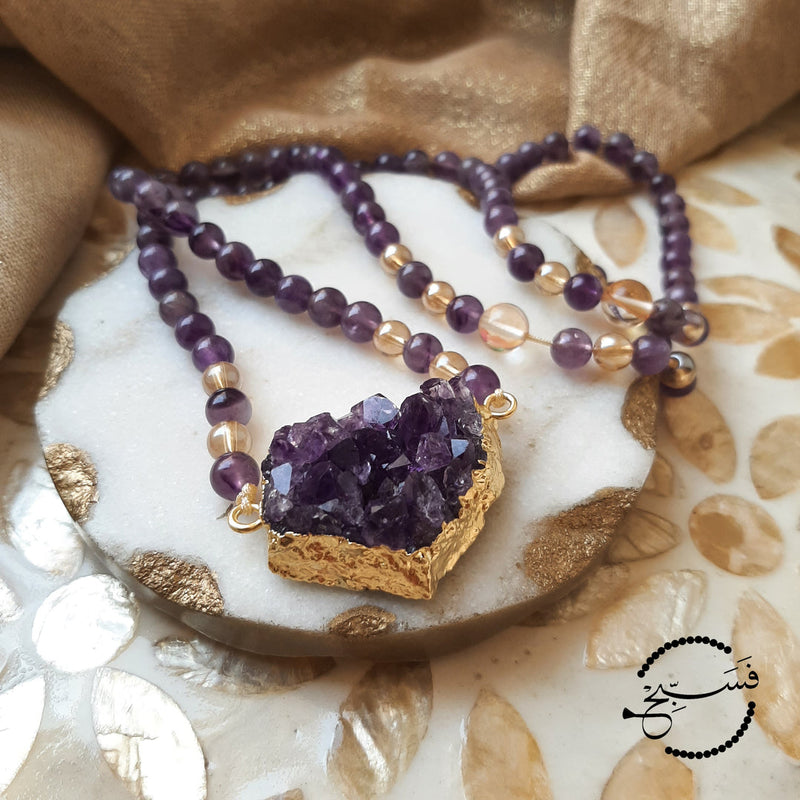 Amethyst & Amethyst Crystal Pendant Tasbih