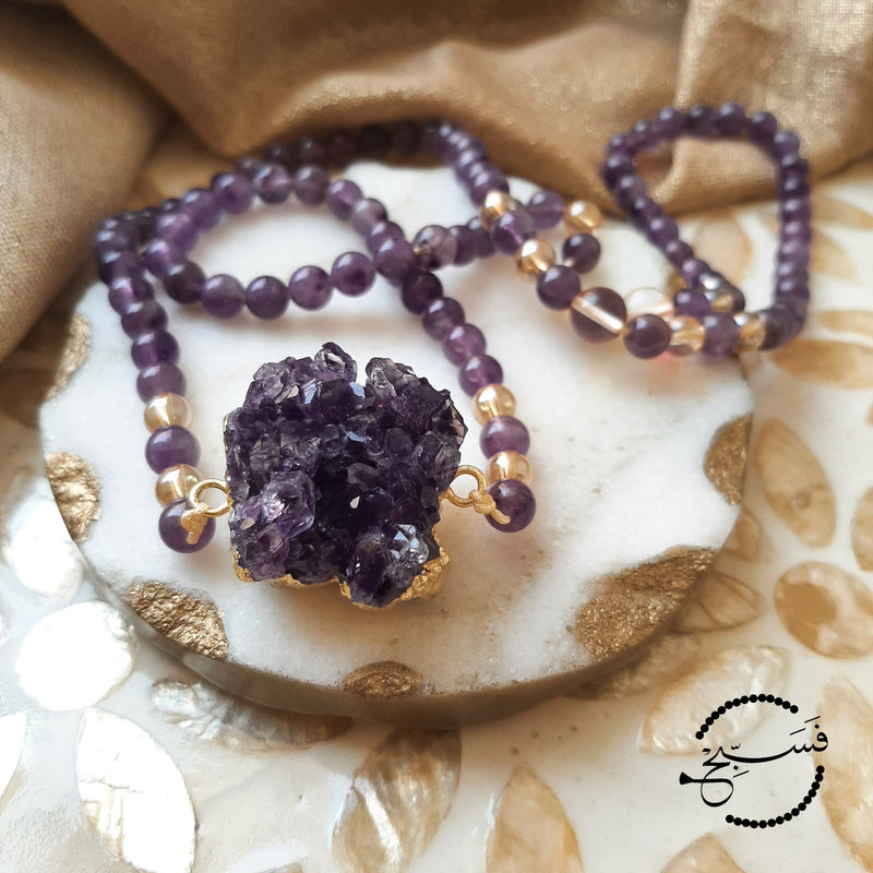 Amethyst & Amethyst Crystal Pendant Tasbih