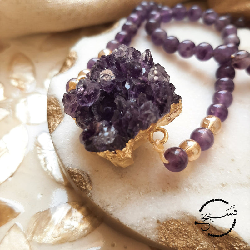 Amethyst & Amethyst Crystal Pendant Tasbih