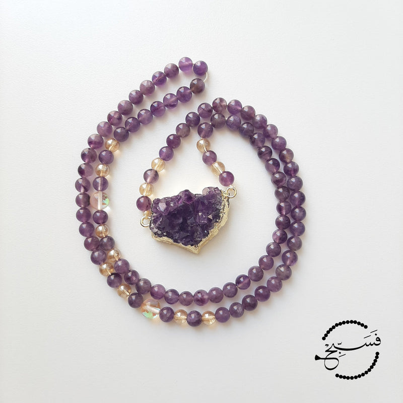 Amethyst & Amethyst Crystal Pendant Tasbih