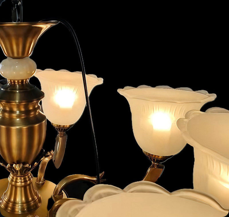 Antique glass sculptural chandelier, classic gold pendant light for vintage interiors