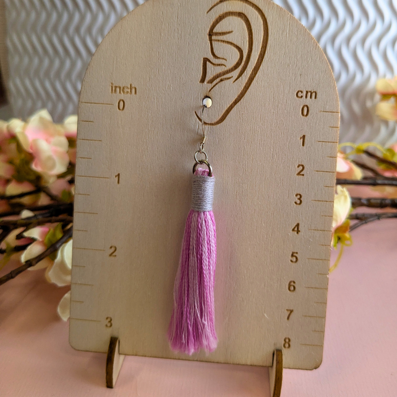 Aurora Pink & Grey Macramé Tassel Earrings - Handmade Cotton UK