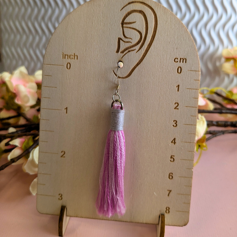 Aurora Pink & Grey Macramé Tassel Earrings - Handmade Cotton UK