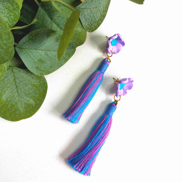 "Blossom" Purple Blue Mix Flower Polymer Clay Tassel