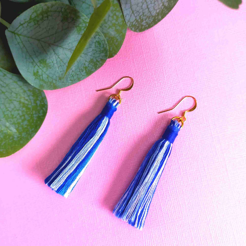 "Cora" Blue Ombre Cotton Macrame Fringe Tassel Earrings