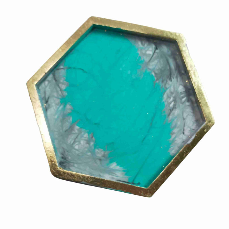 Jewellery Trinket Tray Jesmonite Jade Marble & Gold Leaf Hexagon