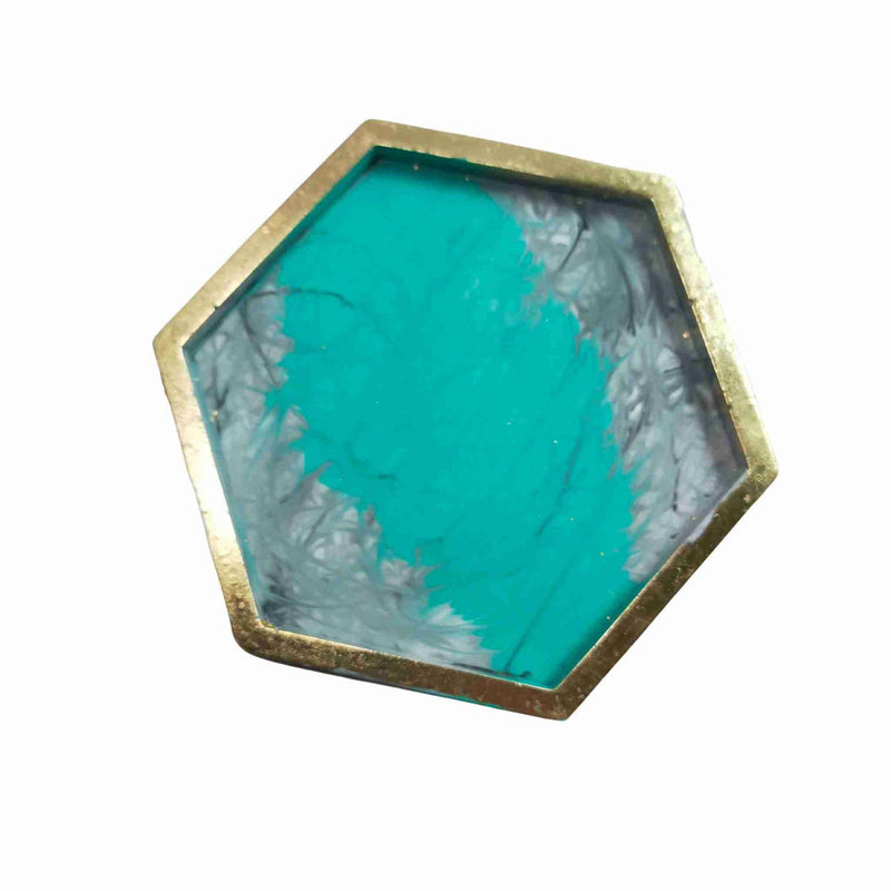 Jewellery Trinket Tray Jesmonite Jade Marble & Gold Leaf Hexagon