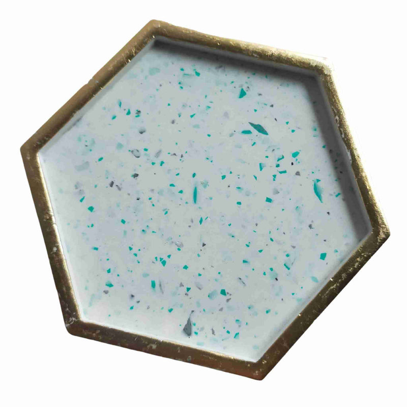 "Flint" Terrazzo & Gold Leaf Hexagon Jewellery Trinket Tray