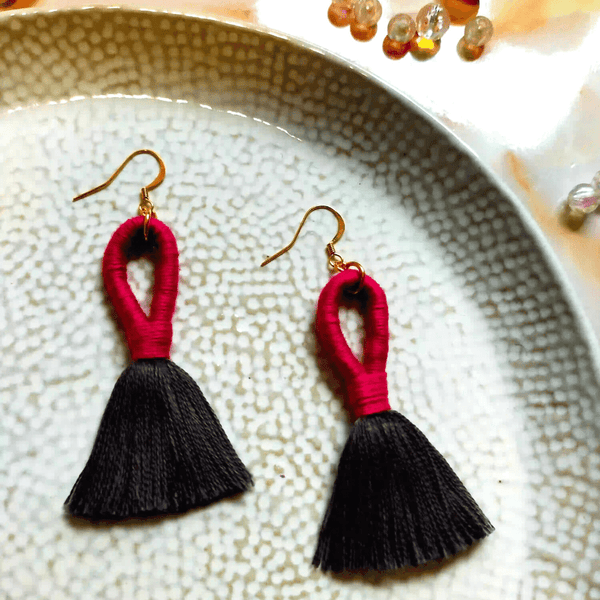  Loop Tassel Earrings in a Pink & Grey Mix