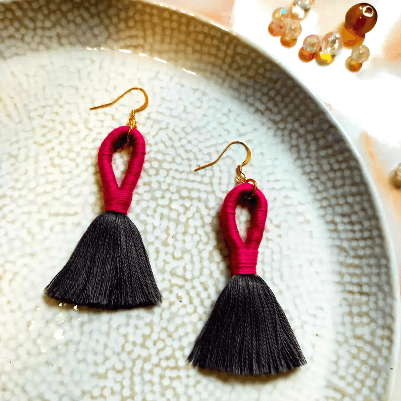  Loop Tassel Earrings in a Pink & Grey Mix