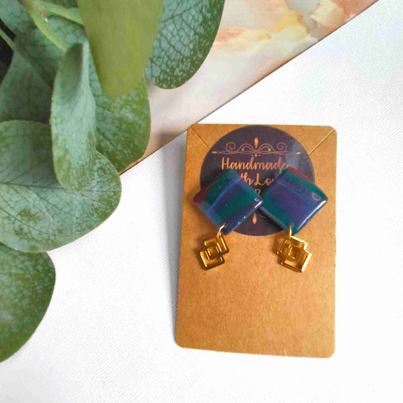 "Savannah" Polymer Clay Square with Interlinked Charm