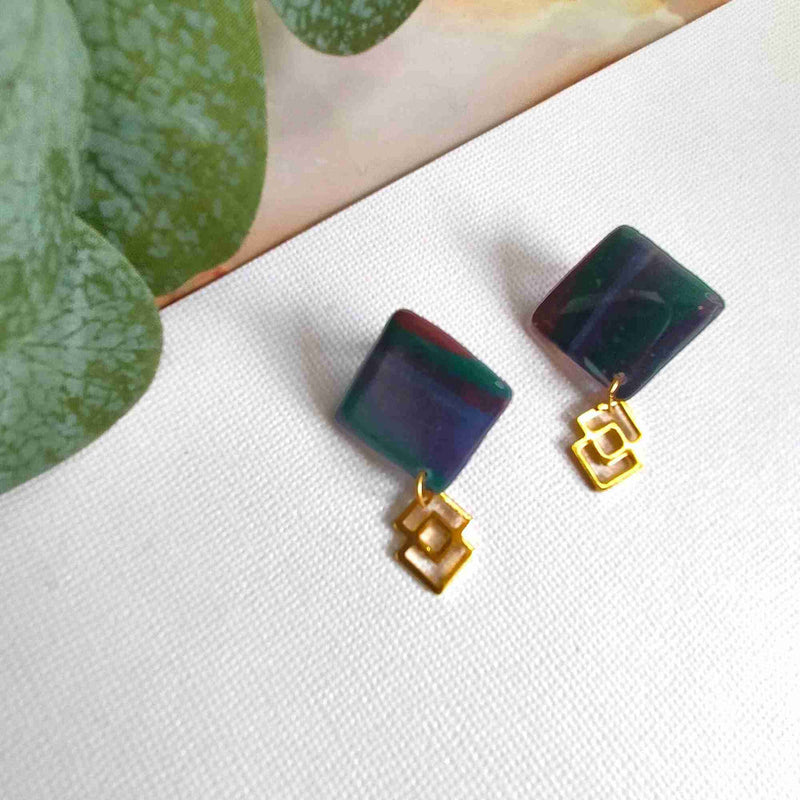 "Savannah" Polymer Clay Square with Interlinked Charm