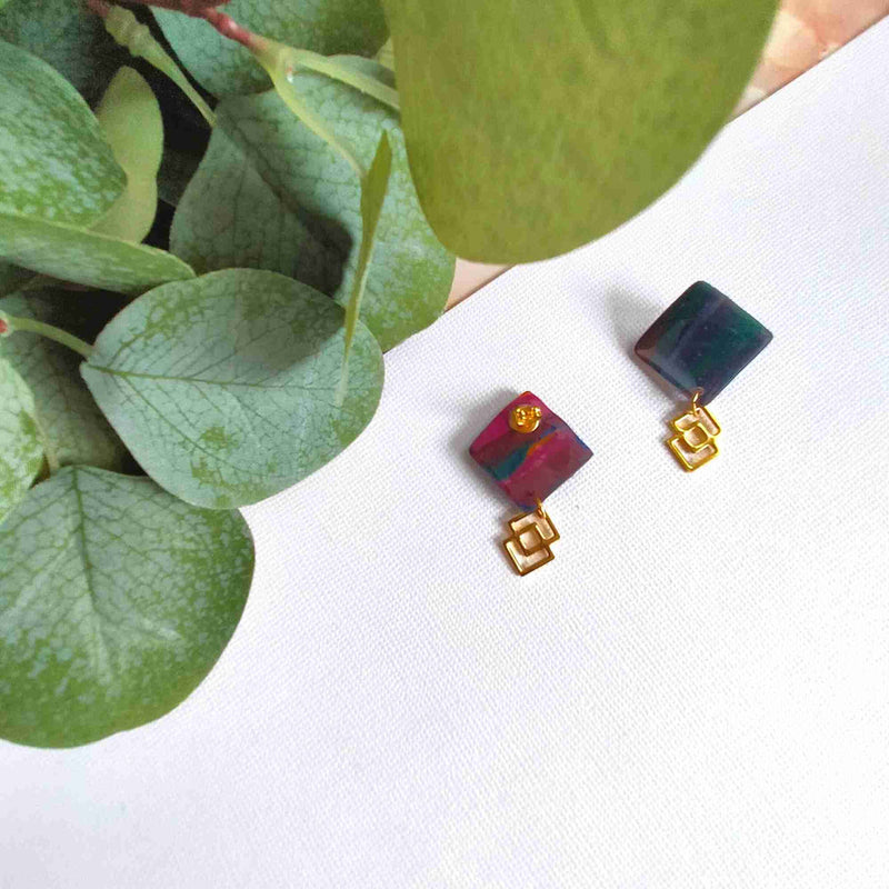 "Savannah" Polymer Clay Square with Interlinked Charm