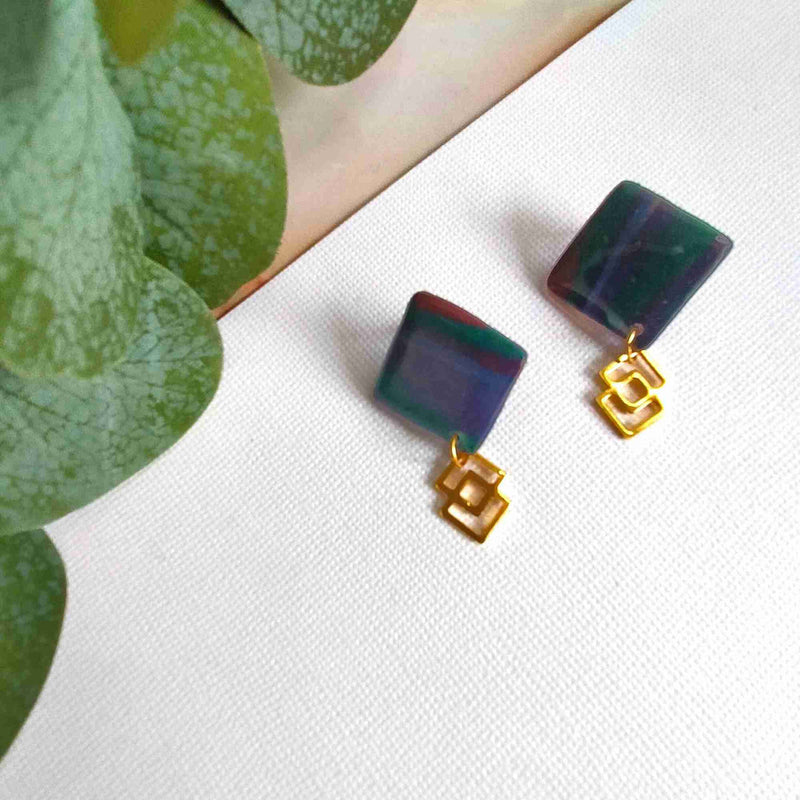 "Savannah" Polymer Clay Square with Interlinked Charm