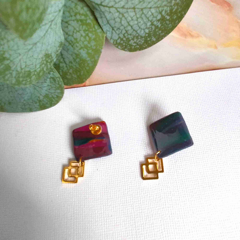 "Savannah" Polymer Clay Square with Interlinked Charm