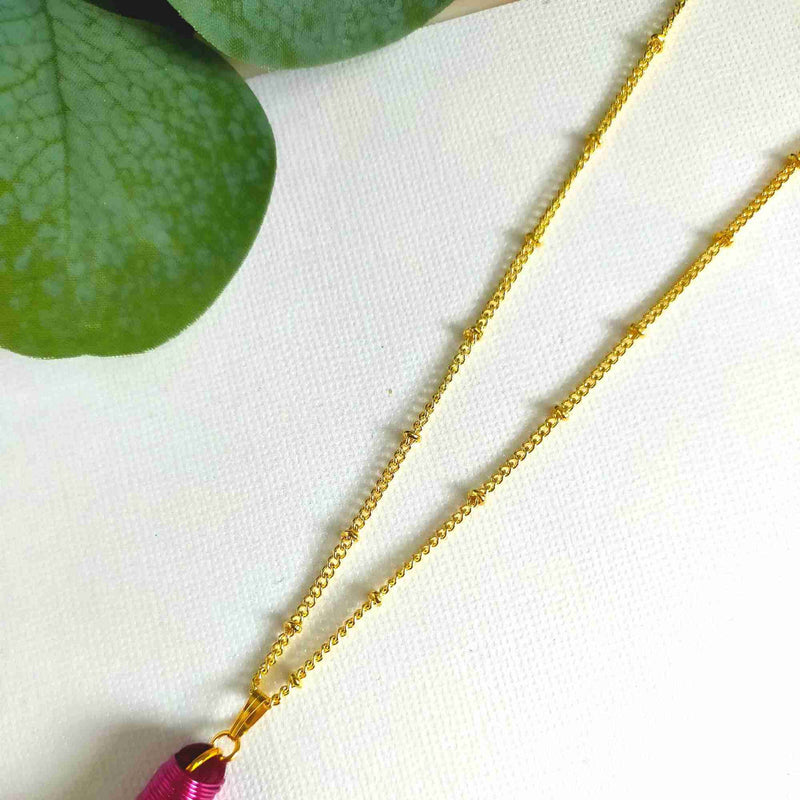"Noa" Wine Tassel Necklace with Pink Metal wrap