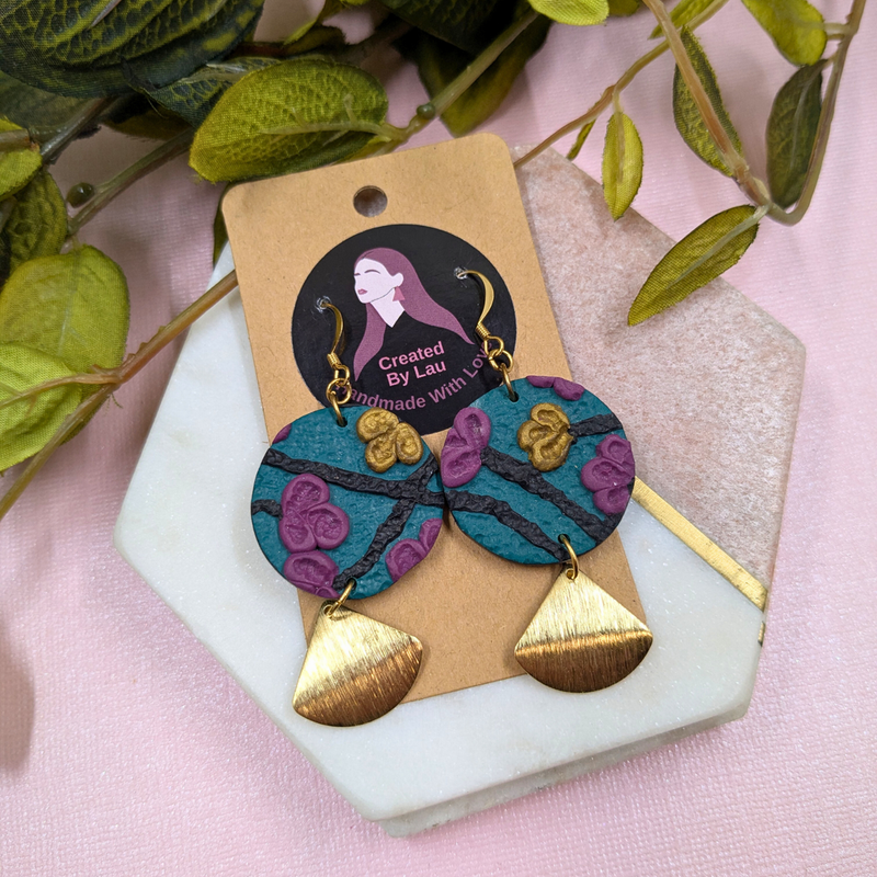 Scarlett Green Flora Polymer Clay Earrings - Brass Charm Handmade UK