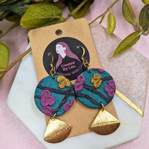 Scarlett Green Flora Polymer Clay Earrings - Brass Charm Handmade UK