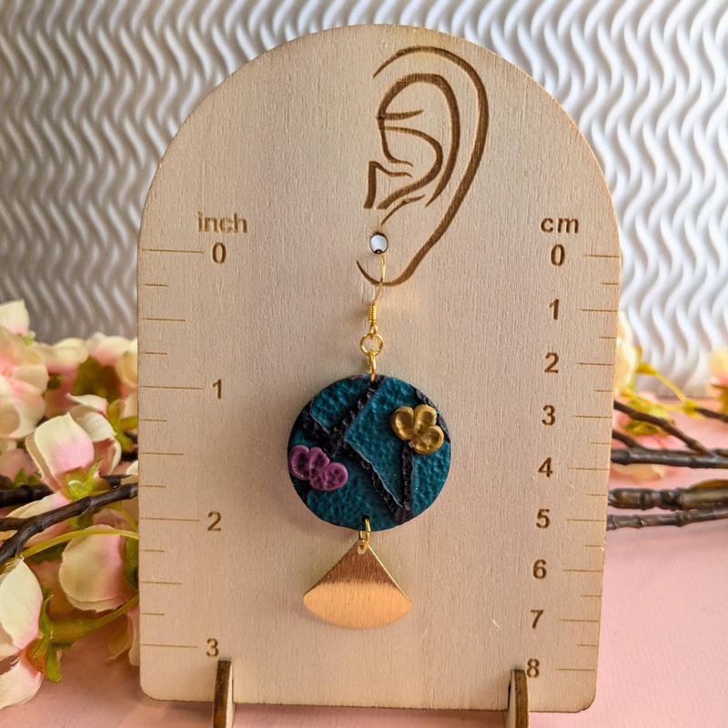 Scarlett Green Flora Polymer Clay Earrings - Brass Charm Handmade UK