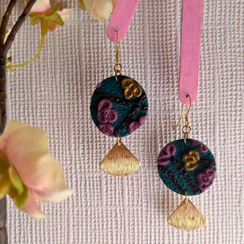Scarlett Green Flora Polymer Clay Earrings - Brass Charm Handmade UK