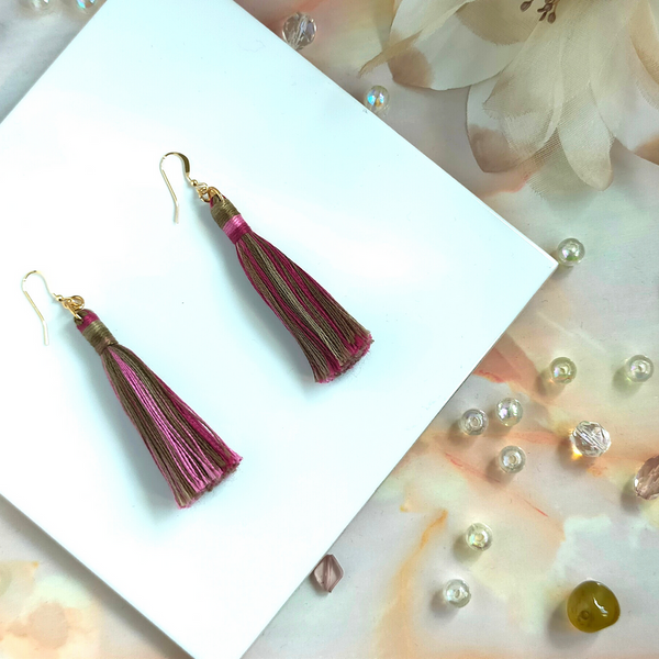 "Cora" 14k Gold-Filled Autumn Forest Tassel Earrings