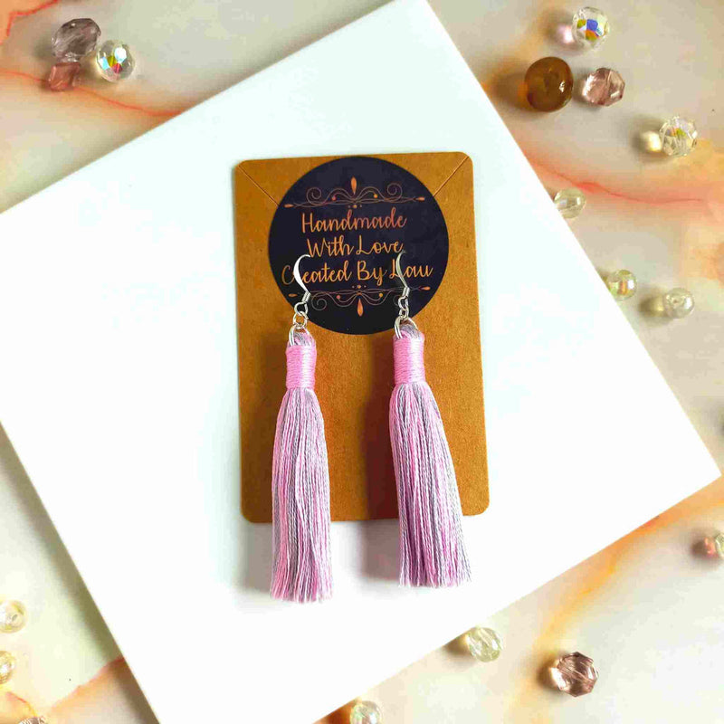 "Aurora" Pink & Grey Cotton Macramé Tassel Earrings