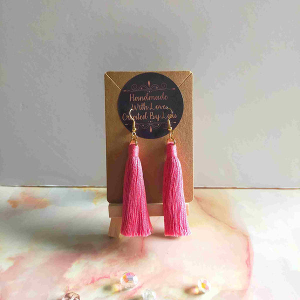 "Lia" Coral Gold Plated Cotton Macramé Tassel Earrings
