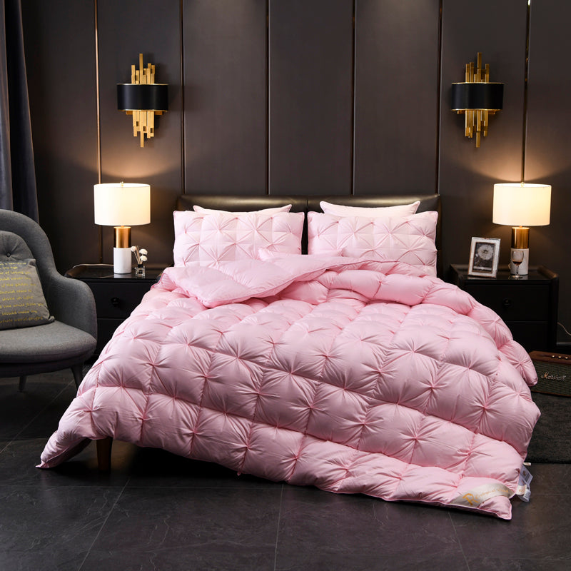 Pink Luxurious Quilted Cotton Goose Down Comforter – Ultra-Soft, Warm & Breathable + FREE Gift! - LINKORI