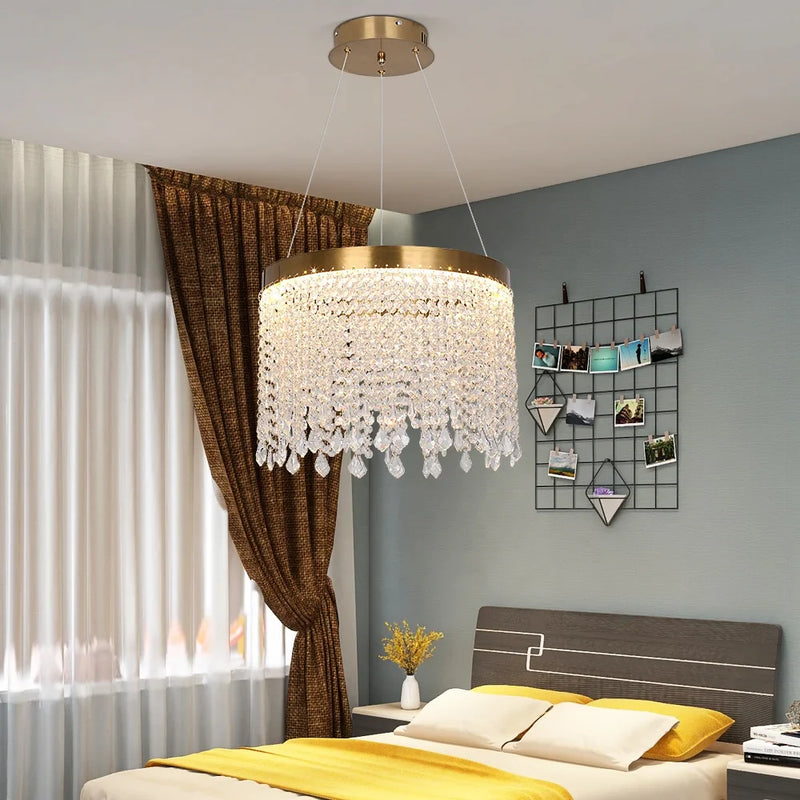 Luxury Crystal Tassel Chandelier – Gold Contemporary Pendant Light for Bedroom & Living Room | LINKORI THELUCKY